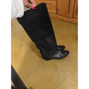 Joyce Leather / Suede Checked Pattern Heeled Below‎ Knee Boots Size 8